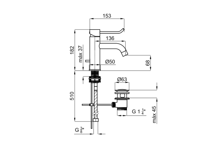 EASY Змішувач для умивальника з керамічним картриджем d35 мм, підключення 3/8", хром (100235255) image 2