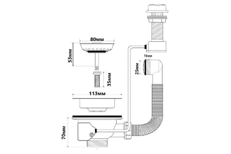 Злив для кухонної мийки автомат 1 1/2″x113 PUFS113-CP image 2