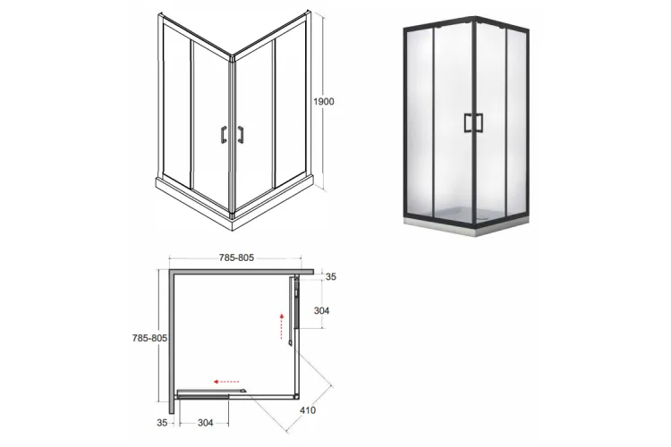 Кабіна квадратна MODERN 80x80x190 скло прозоре, проф. чорний мат image 7