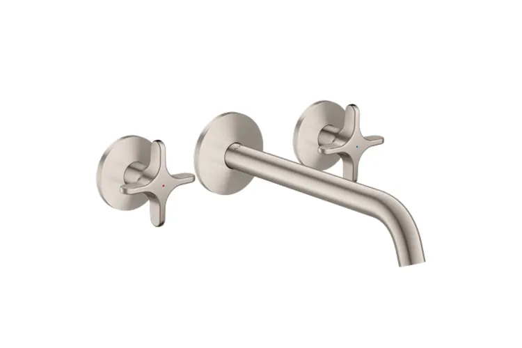 Змішувач AXOR One Cross 220 для умивальника зі стіни на 3 отвори Stainless Steel Optic  48140800 image 1