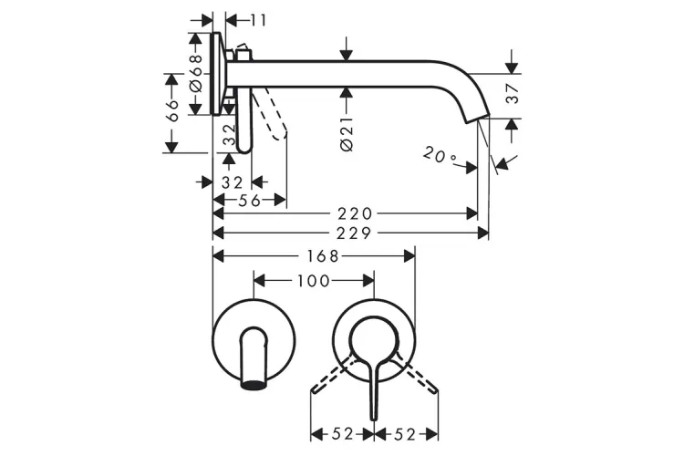 Змішувач AXOR One 220 для умивальника зі стіни, Polished Black Chrome (48120330) image 2