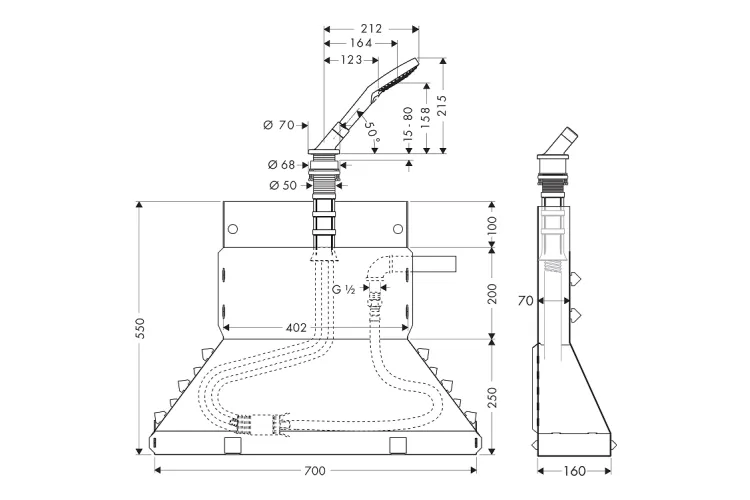Прихована частина Axor Rim в борт ванни з ручним душем та шлангом 1,1 м (19418330) Polished Black Chrome image 2