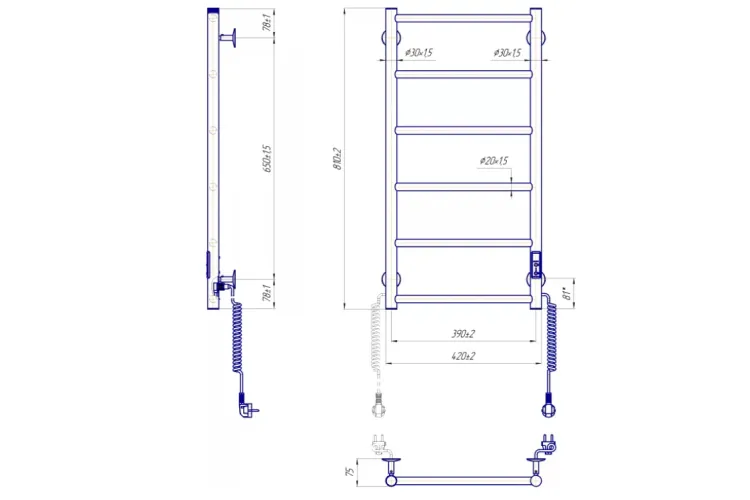 Рушникосушка Класік F HP-I 650х430/75 TR чорний мат зображення 2