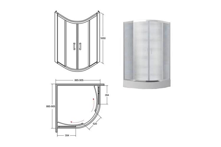 Кабіна півкругла MODERN 90x90x165 універсальна: скло прозоре, профіль хромований image 2