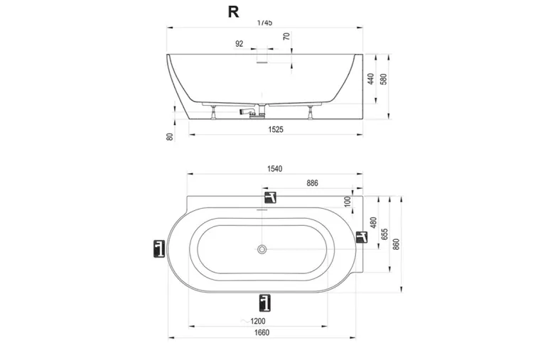 Ванна пристінна Freedom Corner II Tec 175х86 R (перелив/злив білий,чорний,хром) біла, CC81000000 image 4