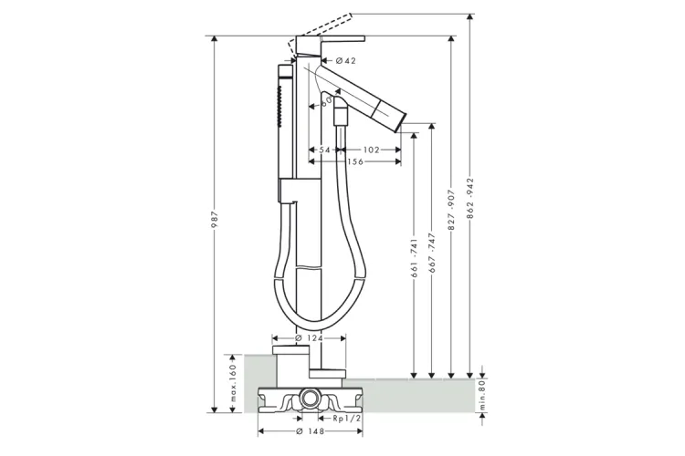 Змішувач Axor Starck для ванни підлоговий ручка Lever, Brushed Nickel 10455820 зображення 2