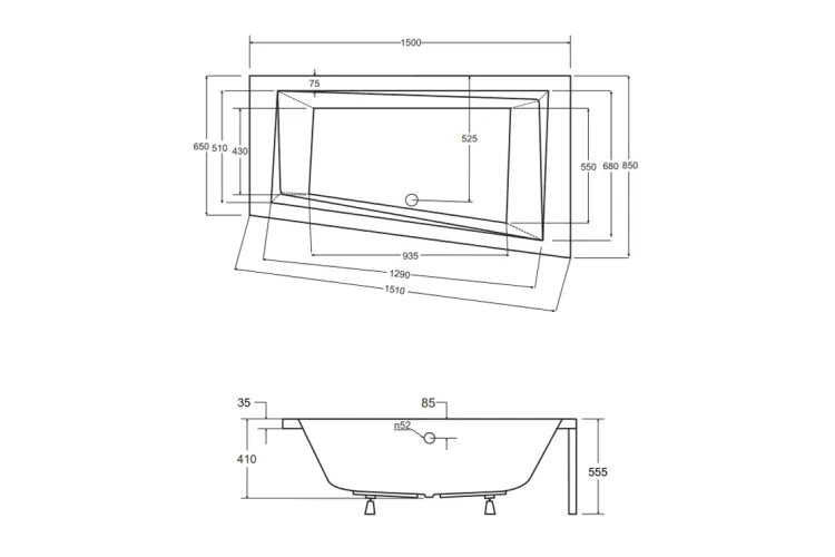 Ванна акрилова INTIMA 150x85 Права (соло) без ніг image 4