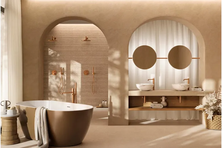 ROUND Змішувач підлоговий для ванни/душу зі шлангом 150 см та ручним душем, brushed copper (100339990) зображення 4