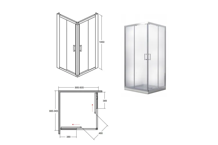 Кабіна квадратна MODERN 90x90x185 скло mrozone, профіль хромований image 3