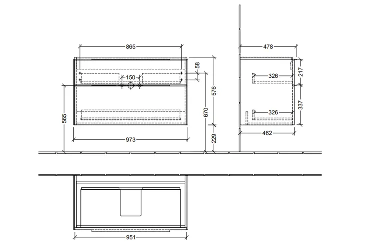SUBWAY 3.0 Тумба під умивальник 97,3x57,6x46,2 cм Brilliant White, ручки glossy aluminium (C57000VE) зображення 5