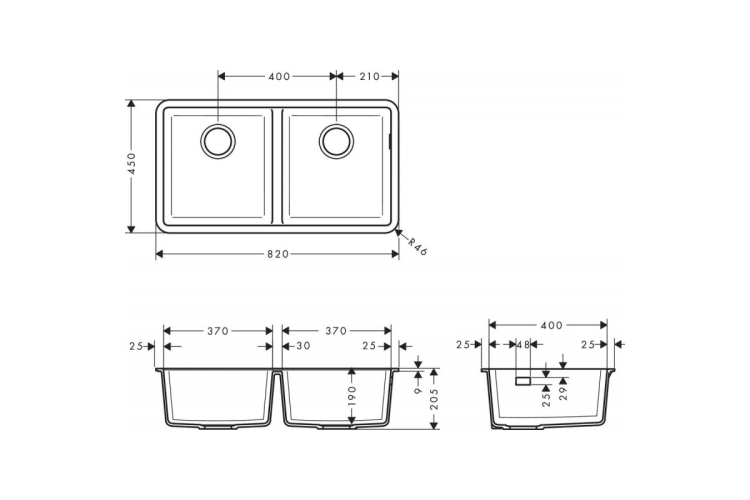 Кухонна мийка S510-U770  під стільницю 820х450 на дві чаші 370/370 Graphiteblack (43434170)  image 2