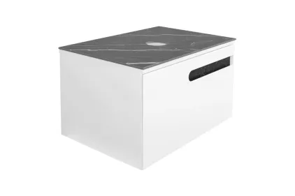 Тумба ОСТІН зі стільницею керамограніт Namibia Black 70 см (консольна) , білий мат, без умивалальника