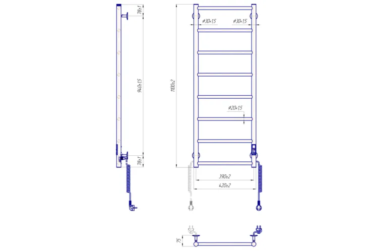 Рушникосушка ЕЛЕКТРИЧНА Класік F HP-I 1090х430/75 TR чорний мат зображення 2