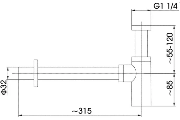 Сифон ЦИЛІНДР для умивальника пляшковий, чорний 600-003-81 image 2