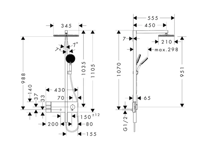 Душова система Raindance Alive Q 340/210 2jet EcoSmart ShowerSelect Comfort, Matt Black (24591670) image 3