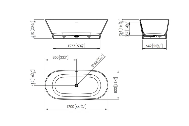 Ванна SLIM KRION 170x80 · 51h з сифоном та переливом сlick-clack KRIO, біла (100193351) image 6