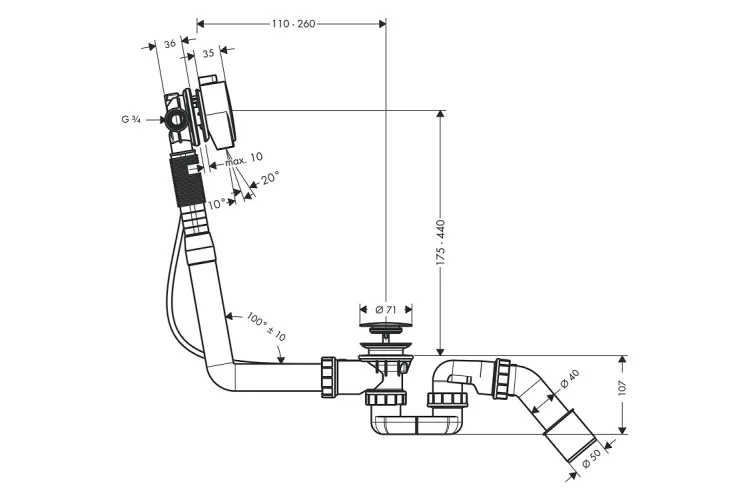 Сифон Axor Exafill S з наповненням для ванни, Brushed Gold Optic 58307250 image 2