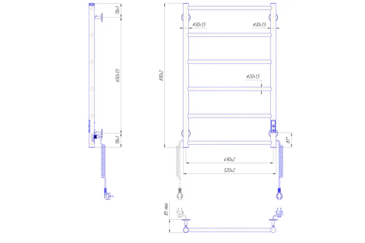 Рушникосушка Класік F 800х530/500 білий мат зображення 2