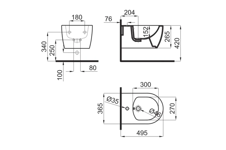 ACRO COMPACT, Біде підвісний 49 см, з кріпленням, matt white (100374708) зображення 2