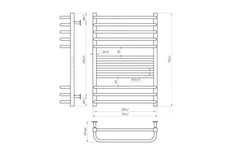 Рушникосушка INOX Гера-Люкс 770х530/500 зображення 4
