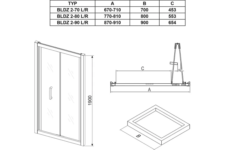 Душові двері Blix BLDZ2-90 Polished Aluminium Transparent X01H70C00Z1 зображення 3