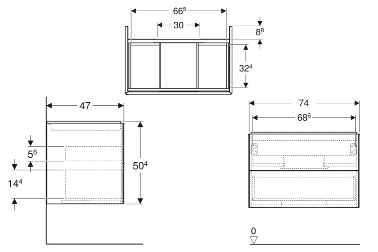 Тумба під умивальник ONE 75 см, 2 шухляди, дуб, меламін зі структурою дерева (505.262.00.5) image 2