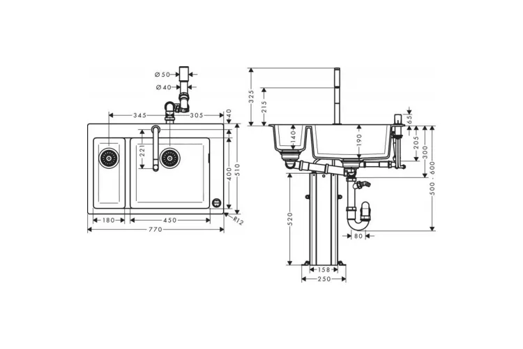 Кухонна мийка C51-F635-09 Сombi 770x510 на дві чаші 180/450 Select зі змішувачем Chrome (43220000) image 4