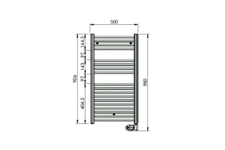 Рушникосушка електрична AURA 906x500 сталь RAL9016 Traffic White gloss (PBEZ-090-50/MQ) image 4