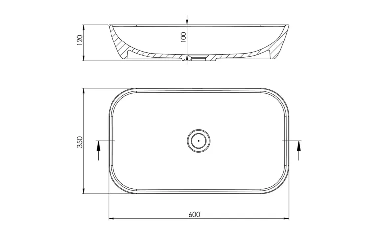 Умивальник накладний з литого мармуру CHUCK 600 (60х35х12) чорний матовий image 5