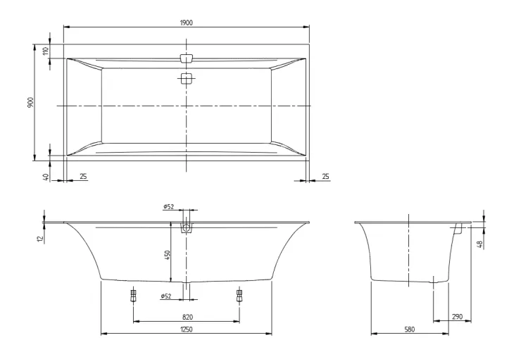 SQUARO EDGE 12 Ванна гідромасажна 1900x900 з ніжками + AP + water inlet, Quaryl (UAP190SQE2B1V01) зображення 2