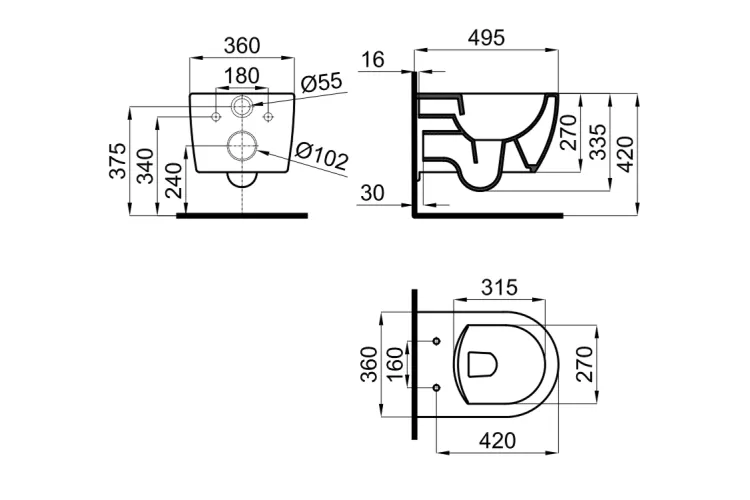 ACRO COMPACT, Унітаз підвісний 49 см, Rimless з кріпленням, matt white (100370330) зображення 2