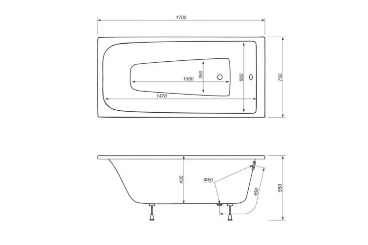 Ванна акрилова Cedros 170x75 з ногами image 3