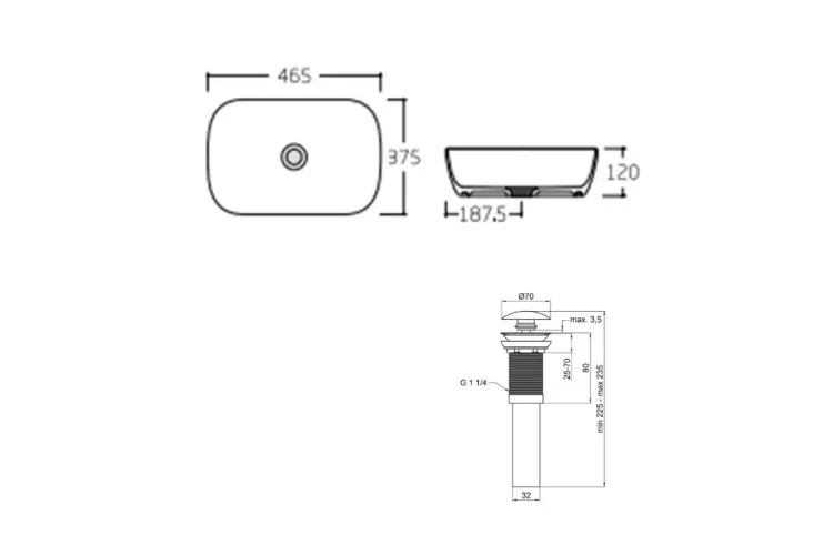 AQUARIUS Умивальник накладний, прямокутний 470x380 мм. без донного клапану, White зображення 5