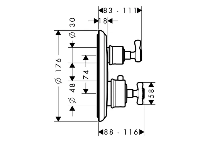 Змішувач Axor Montreux прихованого монтажу ванна/душ Cross, Brushed Gold Optic 16820250 зображення 2