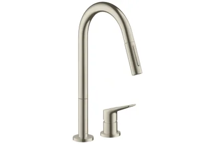 Змішувач Axor Citterio М 220 для кухні на 2 отвори з витяжним виливом, Brushed Nickel (34822820)