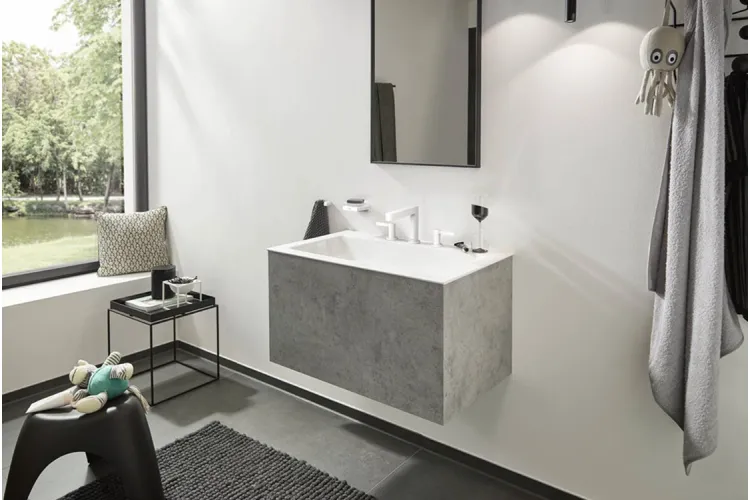 Змішувач Finoris 110 для умивальника на 3 отвори з донним клапаном push-open, Matt White (76033700) зображення 2