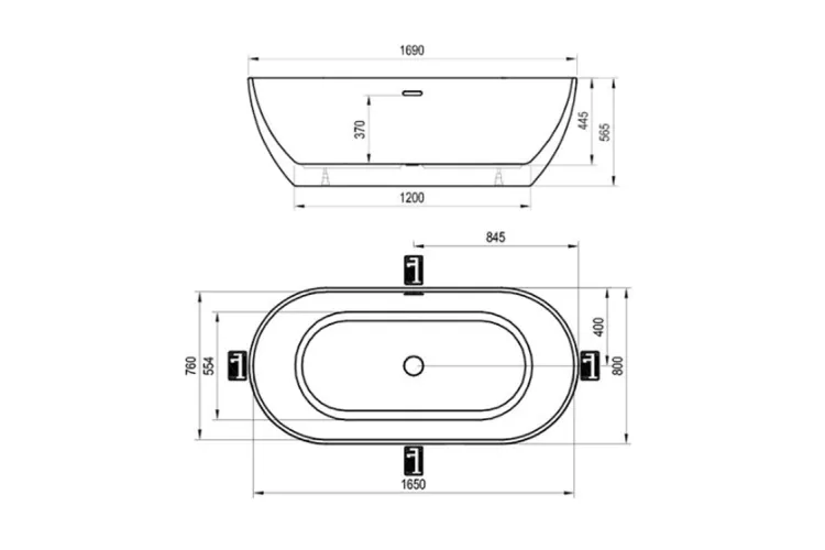 Ванна пристінна FREEDOM O 1690х800 (кришка переливу та зливу хром) XC00100024 image 6