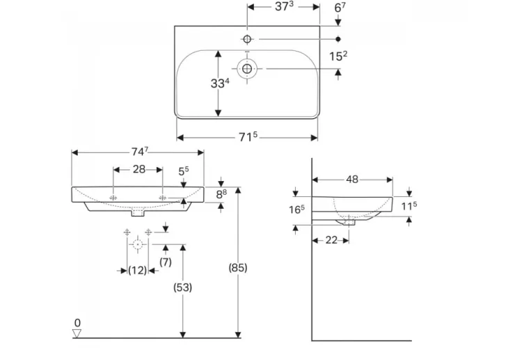 Умивальник SMYLE SQUARE 75 см (500.249.01.1) image 2