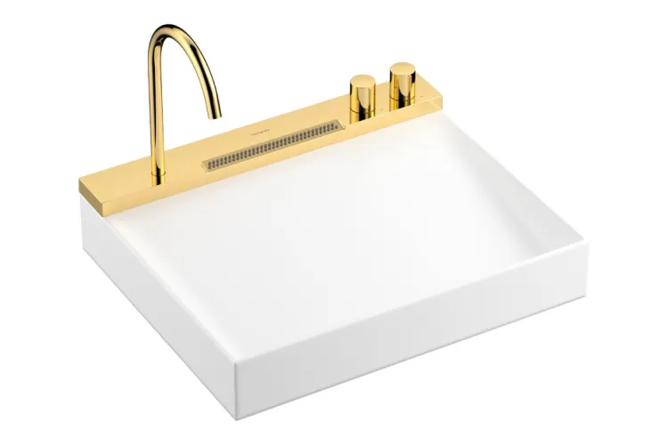 Умивальник Avalegra AquaUnit 580/475 без переливу QuickClean+ зі змішувачем Polished Gold Optic (22472990) зображення 1