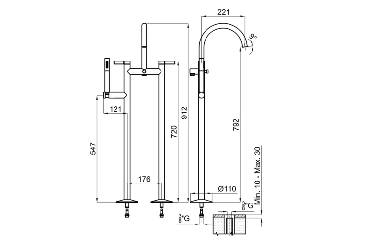 LIGNAGE, Змішувач підлоговий для ванни, brushed copper (100289239) зображення 3